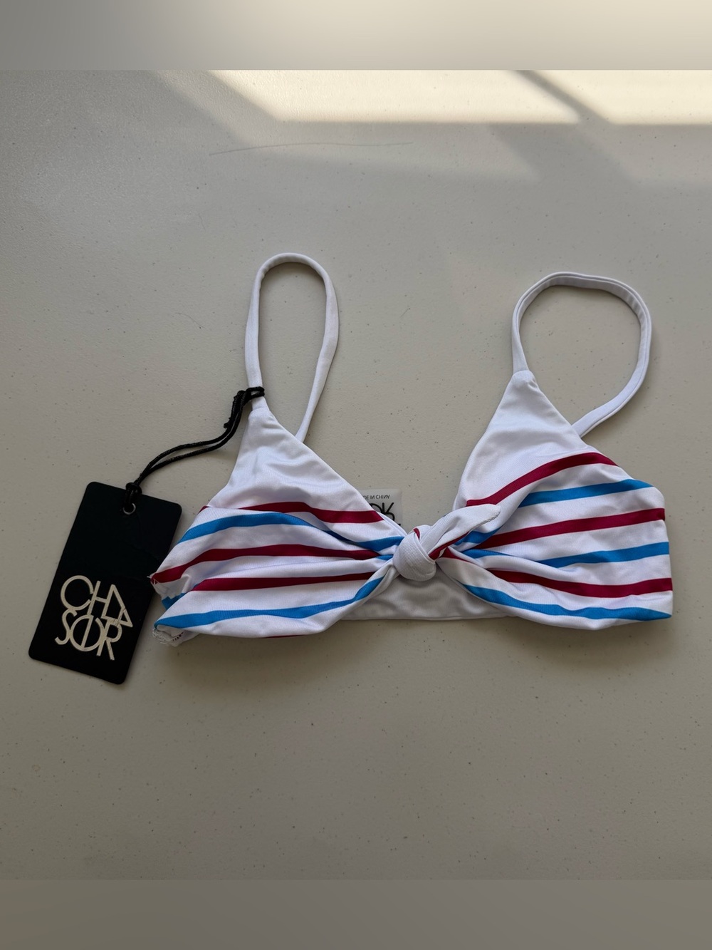 Chaser kids Bikini Top M White Red Blue Striped Knot Front Spaghetti Strap